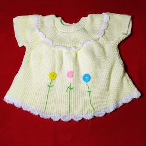 Soft Spun Vintage Girl's Yellow Knit Baby Dress. 12 Mo. Made In Japan C70​​